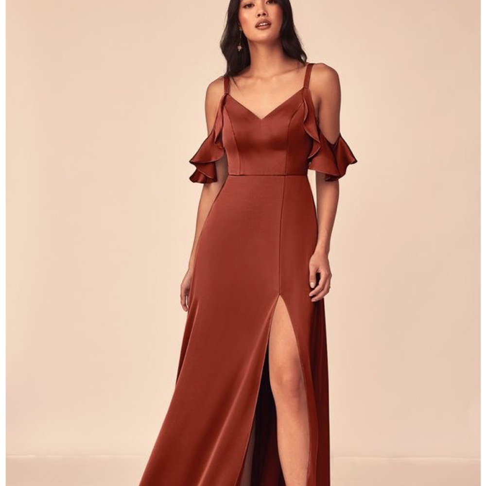 Azazie Andie Stretch Satin Cold Shoulder Bridesmaid Dress NWT